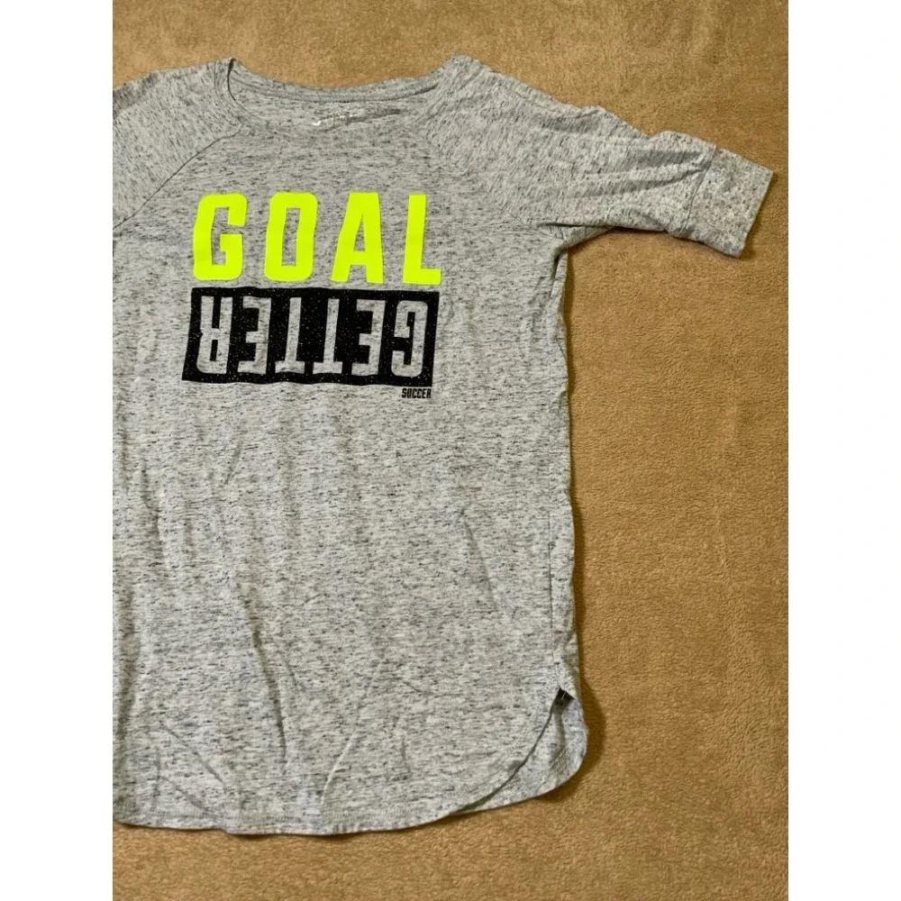 Justice Girls 14 Gray‎ Neon Yellow Black Goal Getter Half Sleeve Athletic Top
